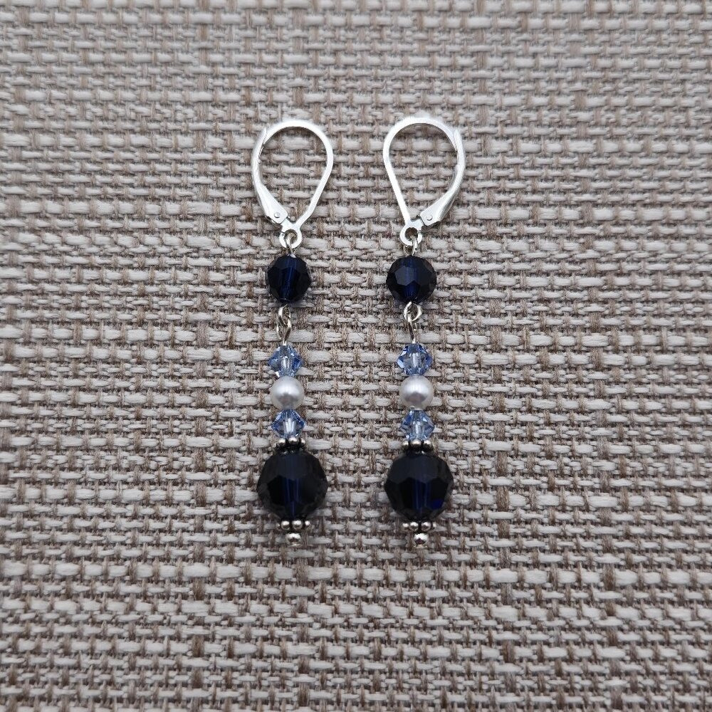 Sterling Silver Cute Blue Crystal Dangle Earrings A2622